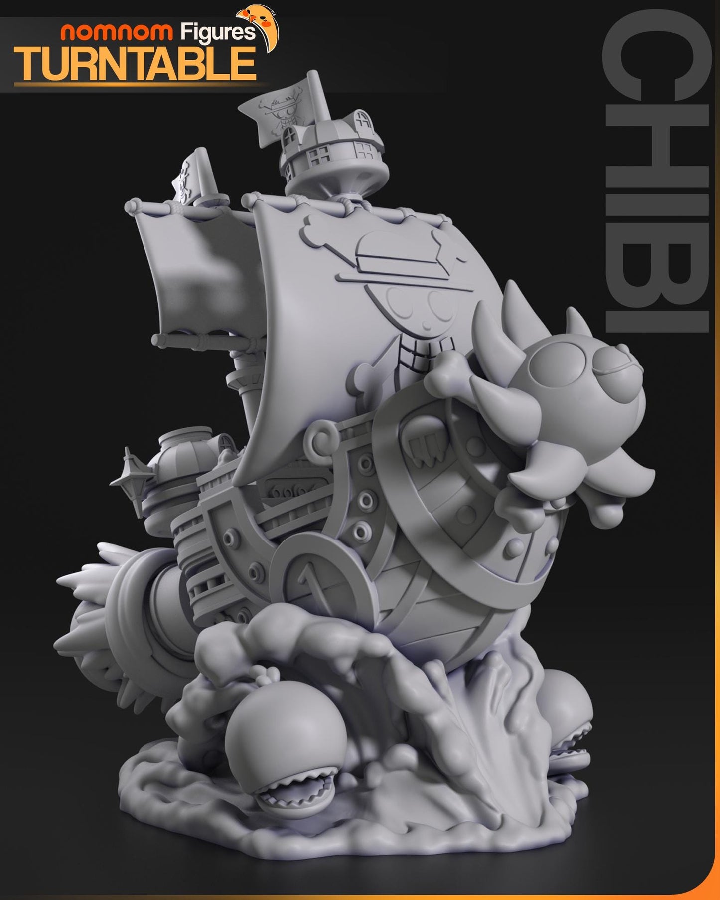 Chibi Thousand Sunny Ship – One Piece Inspired 3D Printed Model | Anime Collectible | Unpainted Resin Kit