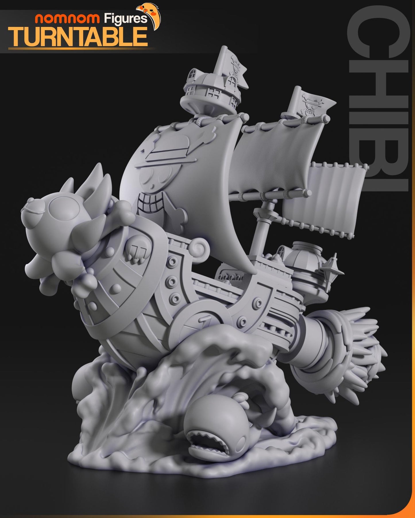 Chibi Thousand Sunny Ship – One Piece Inspired 3D Printed Model | Anime Collectible | Unpainted Resin Kit