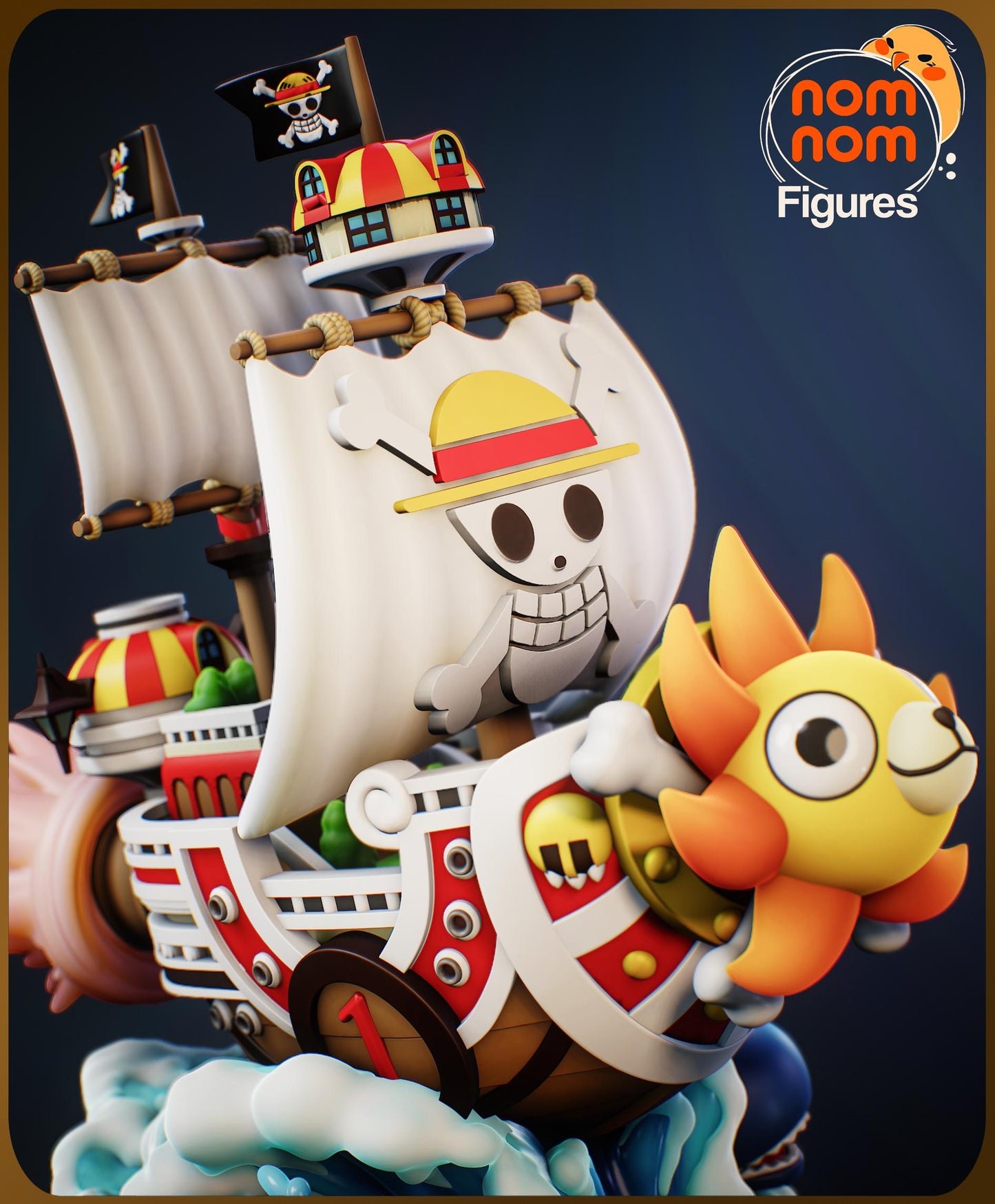 Chibi Thousand Sunny Ship – One Piece Inspired 3D Printed Model | Anime Collectible | Unpainted Resin Kit