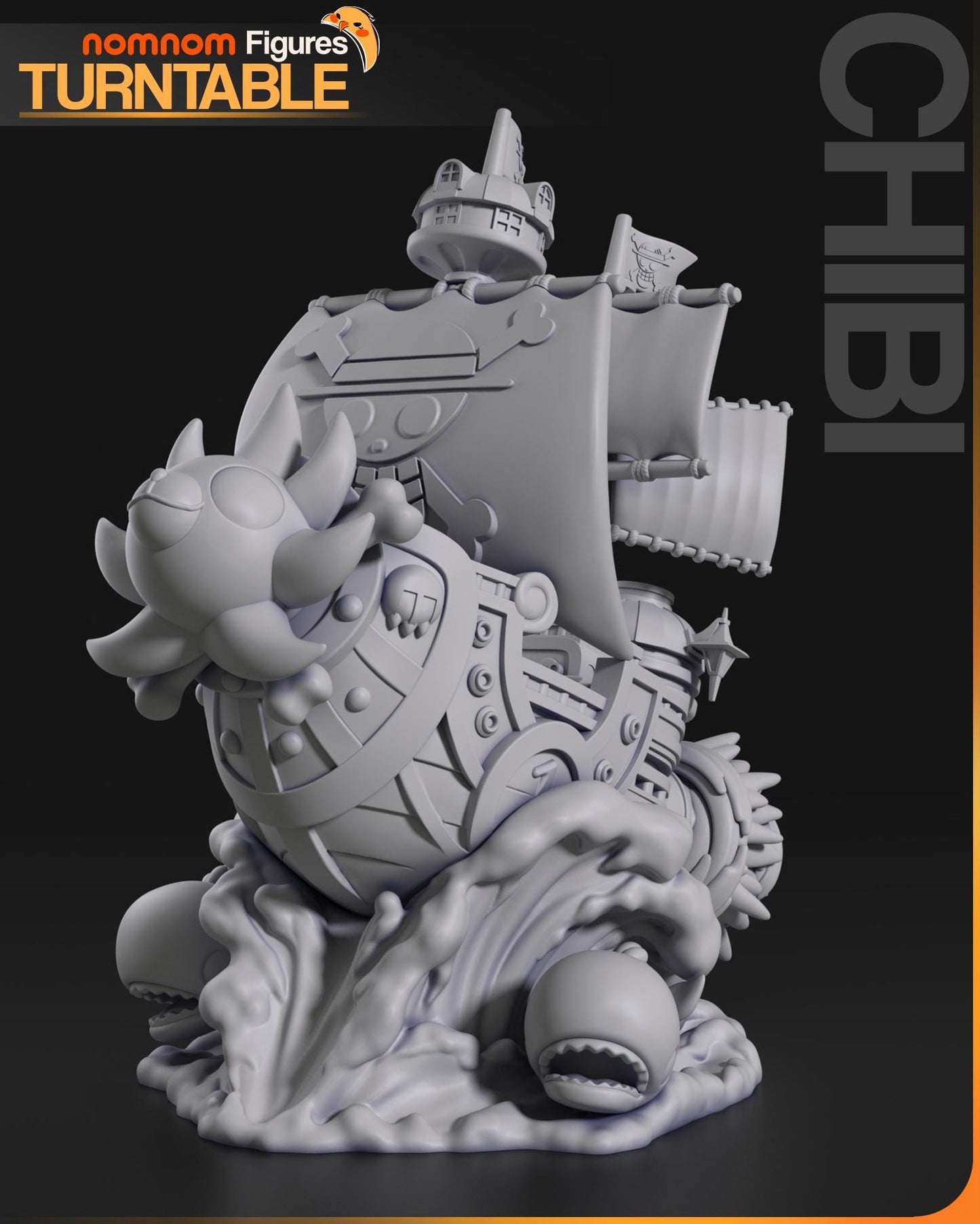 Chibi Thousand Sunny Ship – One Piece Inspired 3D Printed Model | Anime Collectible | Unpainted Resin Kit