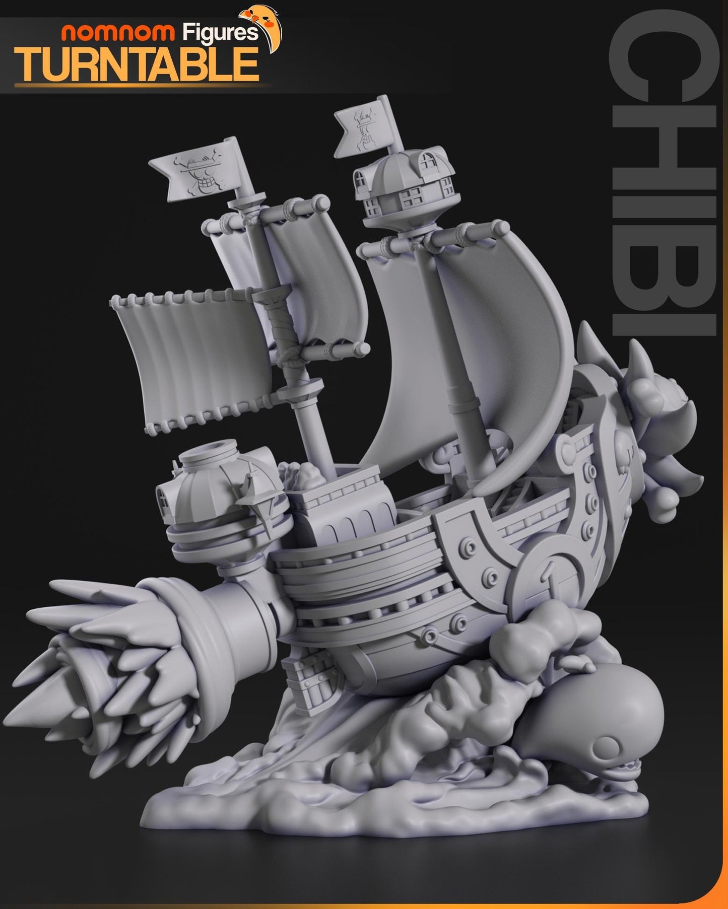 Chibi Thousand Sunny Ship – One Piece Inspired 3D Printed Model | Anime Collectible | Unpainted Resin Kit